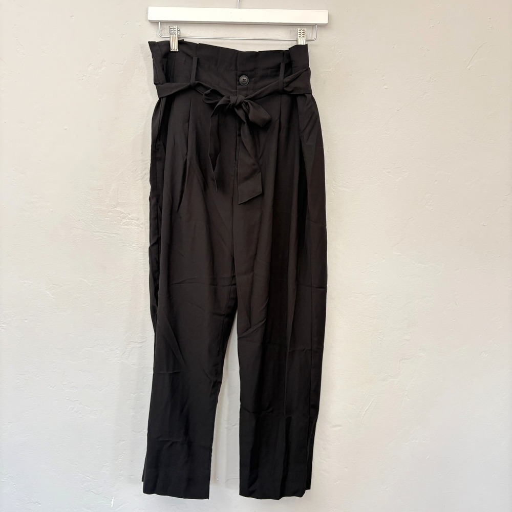 Madewell Paperbag Pleated Pants Trousers Women Size 4 Black Belted Ankle